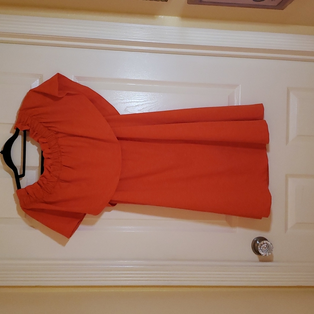 Orange off the shoulder mini dress
